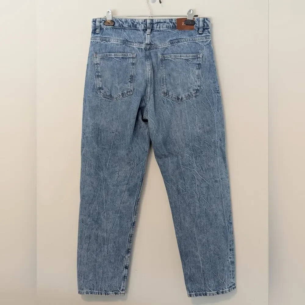 Zara Distressed Wide Baggy Barrel Leg Mom Jeans Sz 6 - Picture 3 of 7